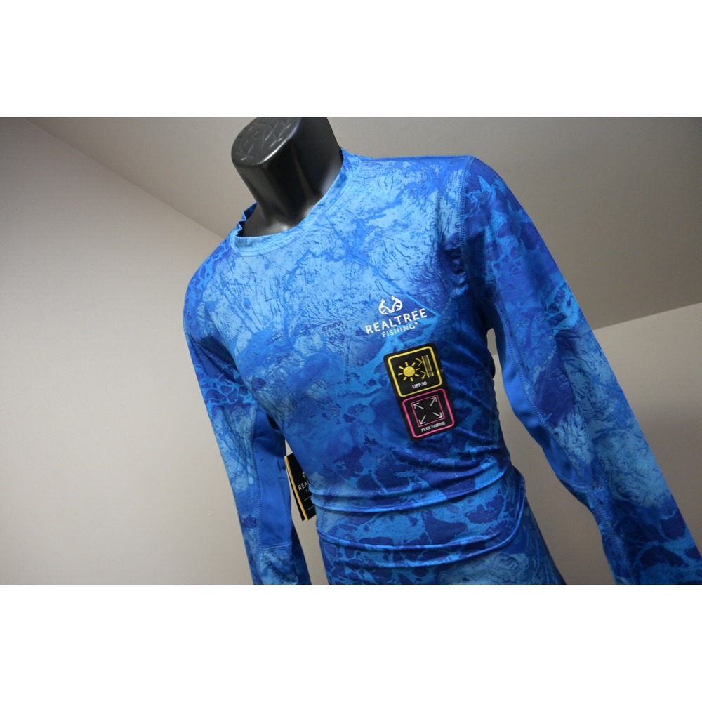 Realtree Fishing Performance Shirt Mens Medium Blue Camo UPF 30 NWT